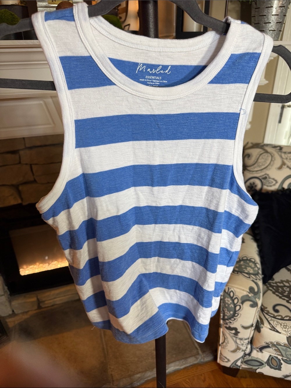 Marled Blue & White Striped Tank